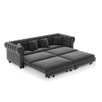 89" 3-Seater Velvet Chesterfield Sofa Bed with Movable Ottoman