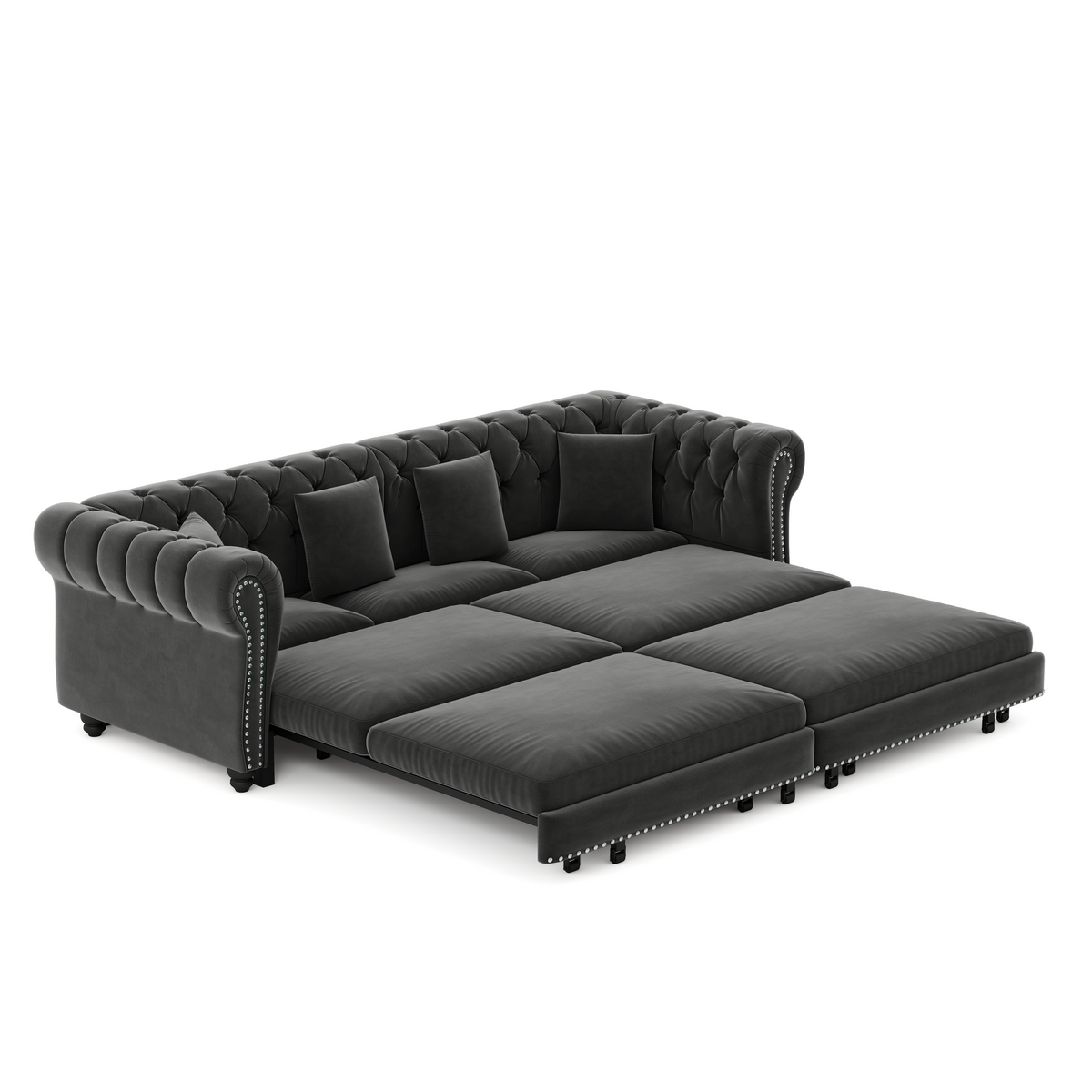 89" 3-Seater Velvet Chesterfield Sofa Bed with Movable Ottoman