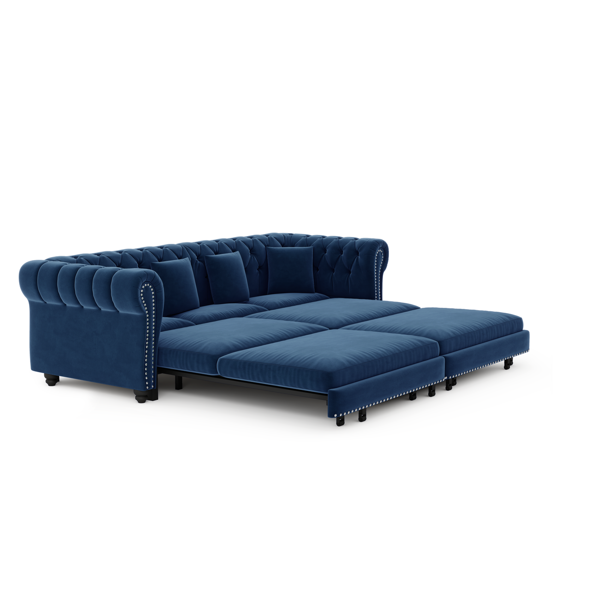 89" 3-Seater Velvet Chesterfield Sofa Bed with Movable Ottoman