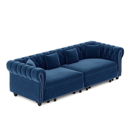 89" 3-Seater Velvet Chesterfield Sofa Bed with Movable Ottoman