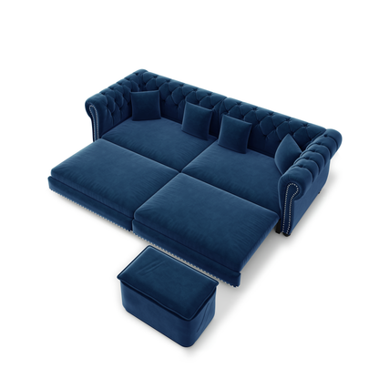89" 3-Seater Velvet Chesterfield Sofa Bed with Movable Ottoman