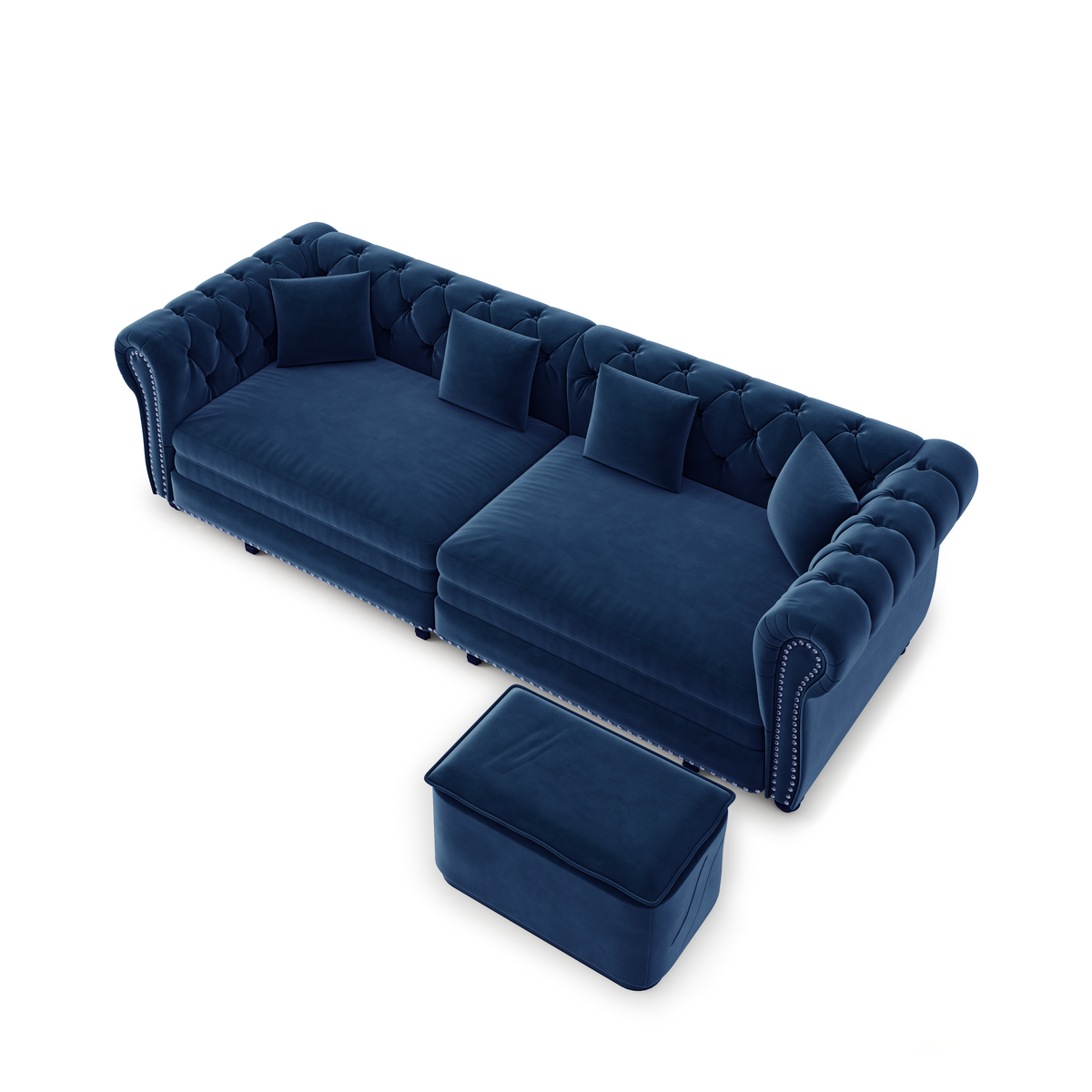 89" 3-Seater Velvet Chesterfield Sofa Bed with Movable Ottoman