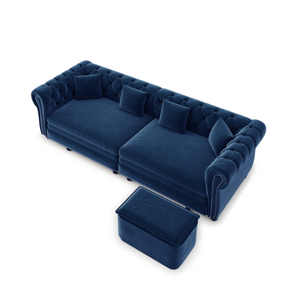89" 3-Seater Velvet Chesterfield Sofa Bed with Movable Ottoman