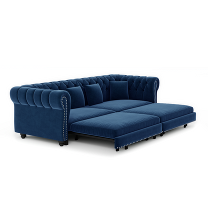 89" 3-Seater Velvet Chesterfield Sofa Bed with Movable Ottoman