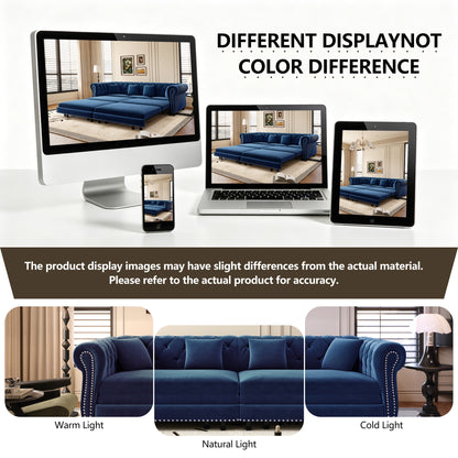 89" 3-Seater Velvet Chesterfield Sofa Bed with Movable Ottoman