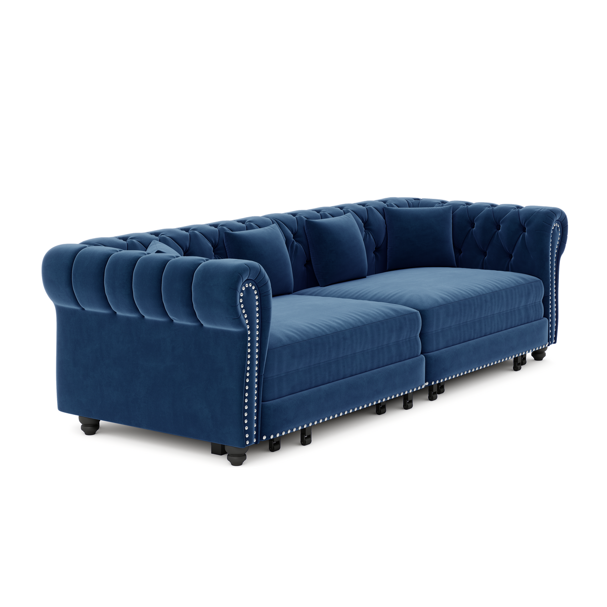 89" 3-Seater Velvet Chesterfield Sofa Bed with Movable Ottoman