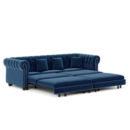 89" 3-Seater Velvet Chesterfield Sofa Bed with Movable Ottoman