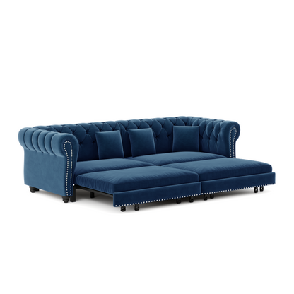 89" 3-Seater Velvet Chesterfield Sofa Bed with Movable Ottoman