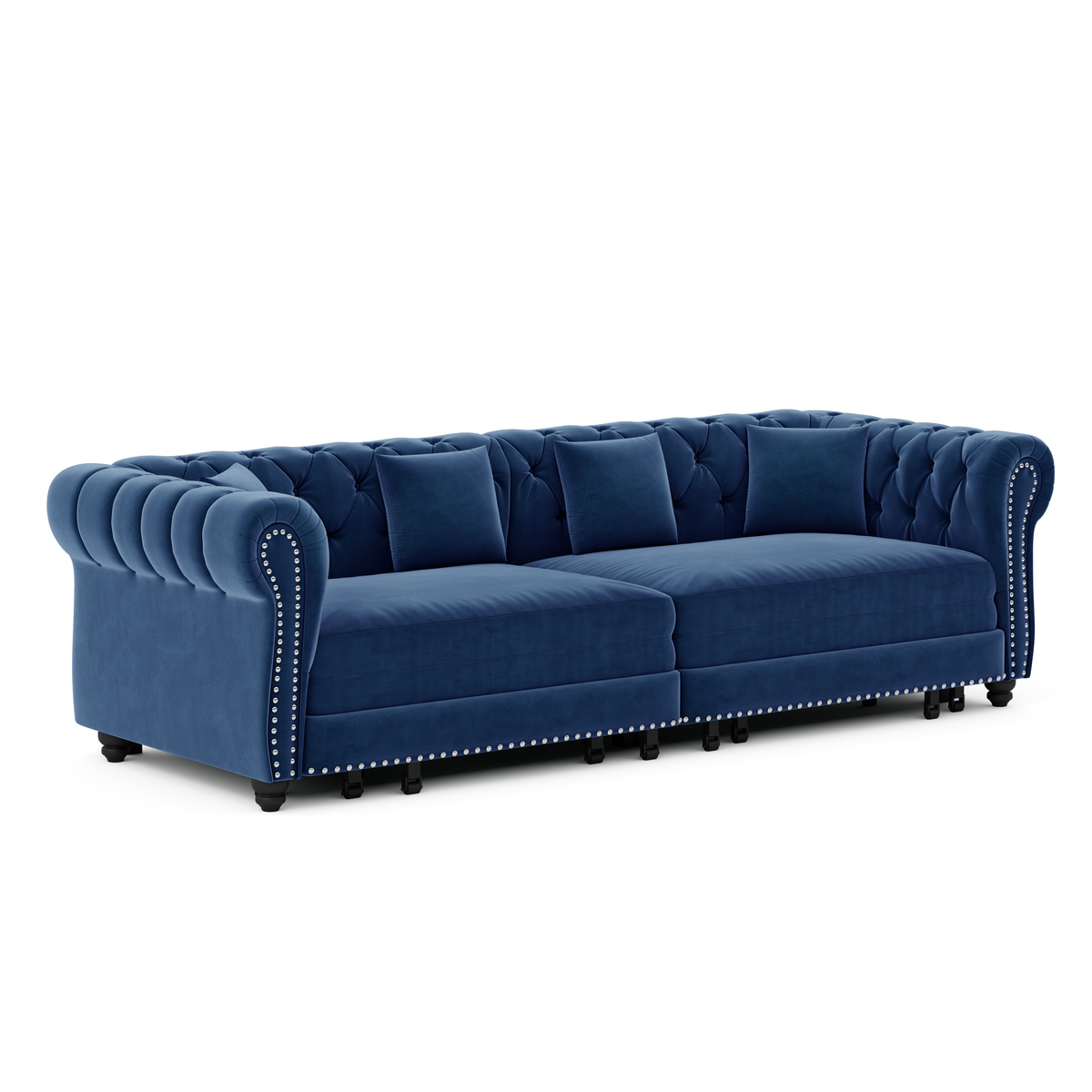 89" 3-Seater Velvet Chesterfield Sofa Bed with Movable Ottoman