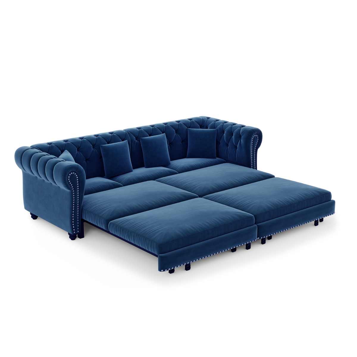 89" 3-Seater Velvet Chesterfield Sofa Bed with Movable Ottoman