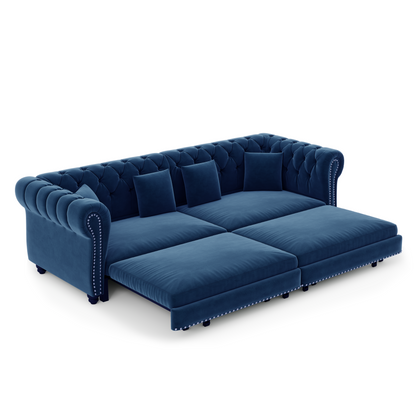 89" 3-Seater Velvet Chesterfield Sofa Bed with Movable Ottoman