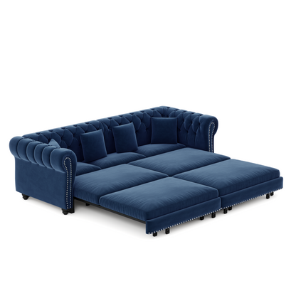 89" 3-Seater Velvet Chesterfield Sofa Bed with Movable Ottoman