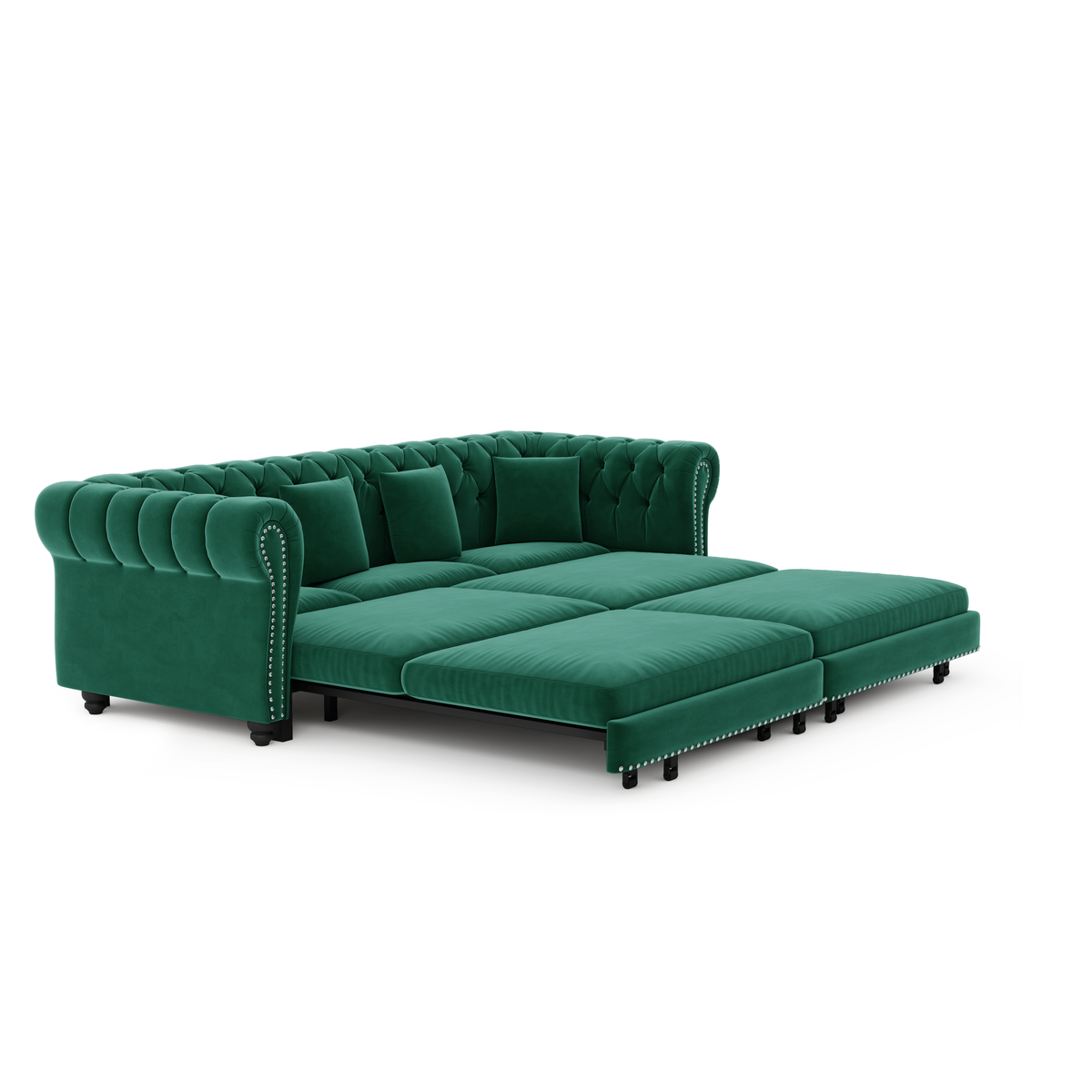 89" 3-Seater Velvet Chesterfield Sofa Bed with Movable Ottoman