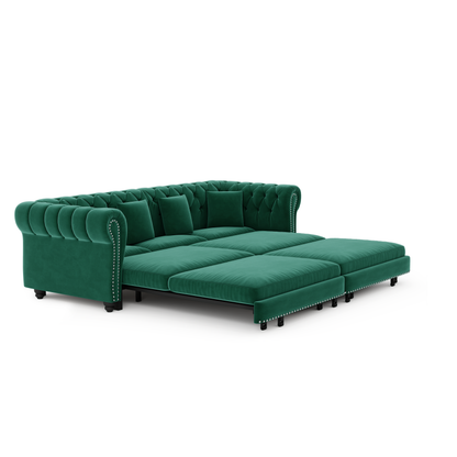 89" 3-Seater Velvet Chesterfield Sofa Bed with Movable Ottoman