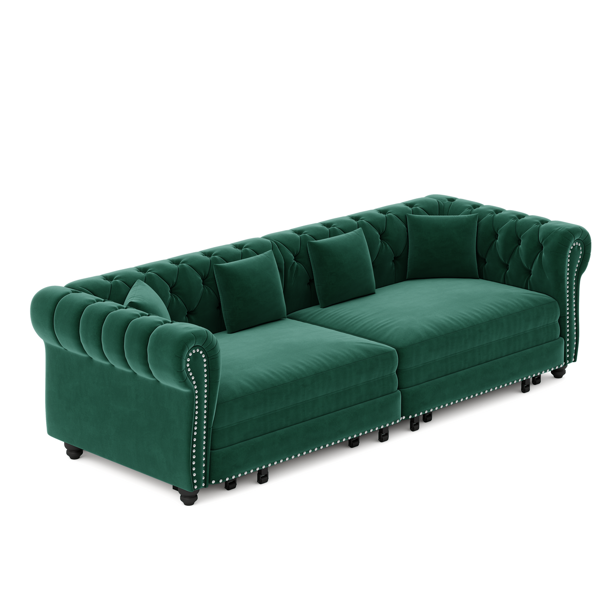 89" 3-Seater Velvet Chesterfield Sofa Bed with Movable Ottoman