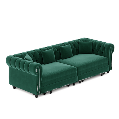 89" 3-Seater Velvet Chesterfield Sofa Bed with Movable Ottoman
