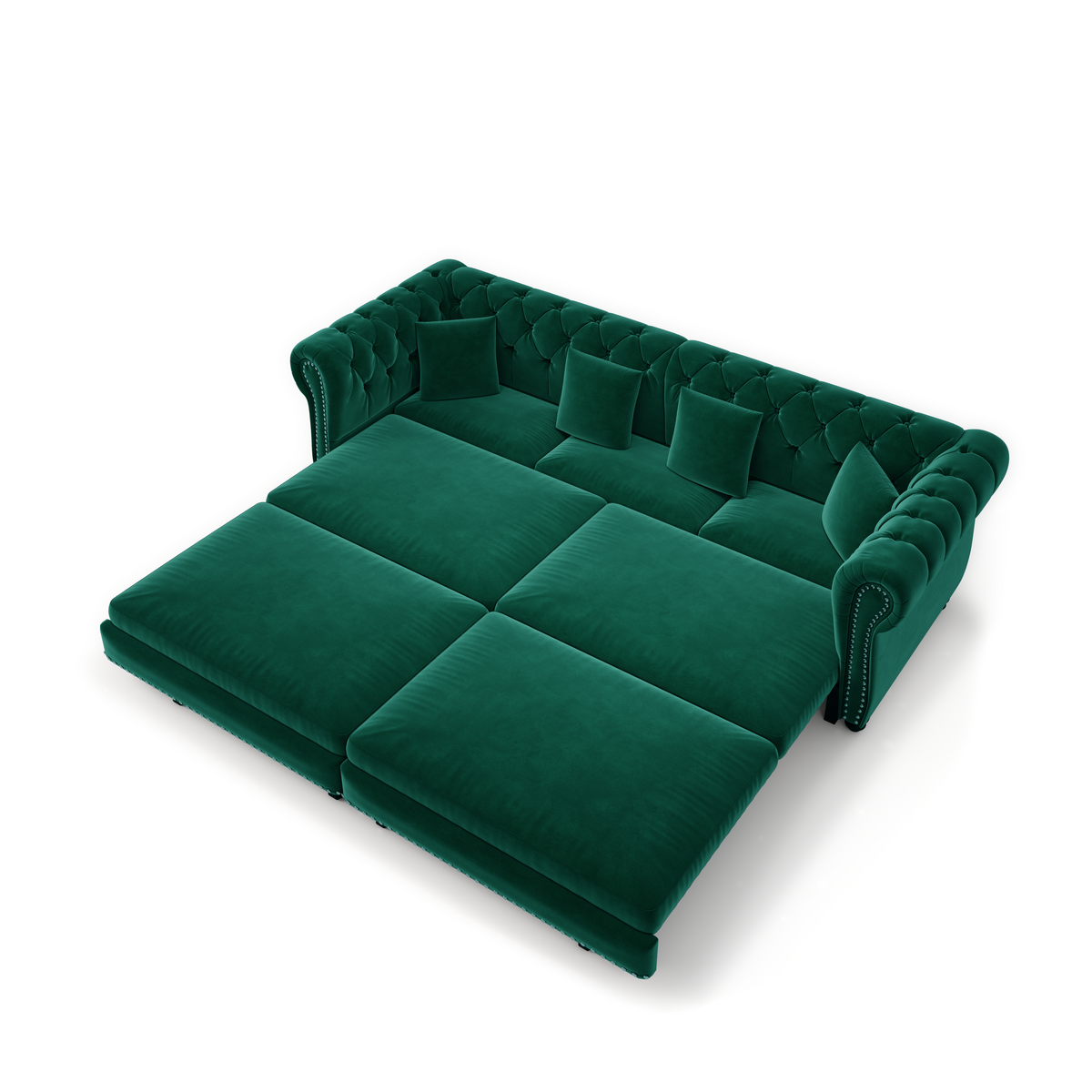 89" 3-Seater Velvet Chesterfield Sofa Bed with Movable Ottoman