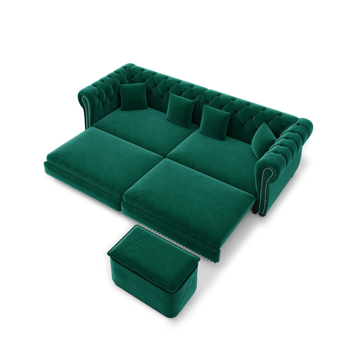 89" 3-Seater Velvet Chesterfield Sofa Bed with Movable Ottoman