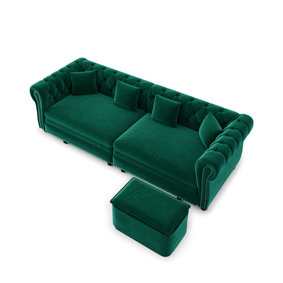 89" 3-Seater Velvet Chesterfield Sofa Bed with Movable Ottoman