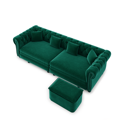 89" 3-Seater Velvet Chesterfield Sofa Bed with Movable Ottoman
