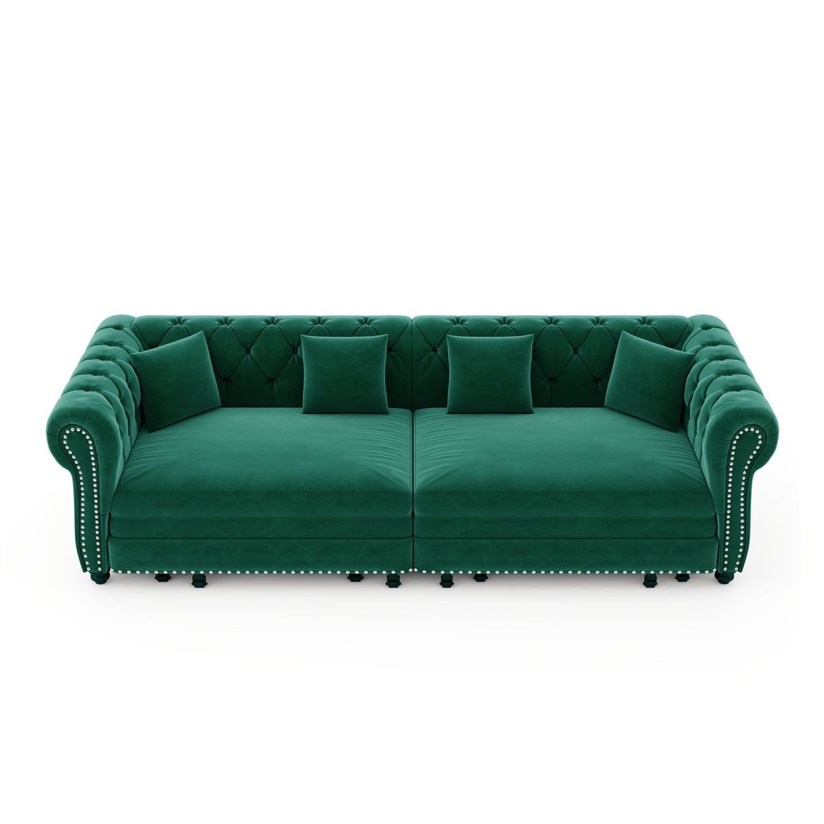 89" 3-Seater Velvet Chesterfield Sofa Bed with Movable Ottoman