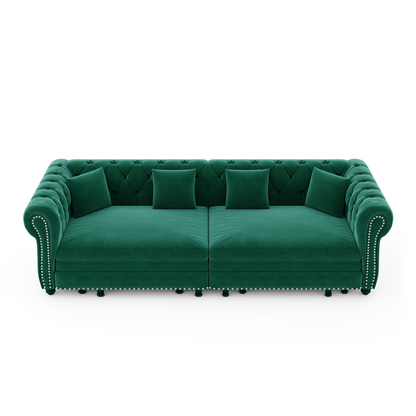 89" 3-Seater Velvet Chesterfield Sofa Bed with Movable Ottoman