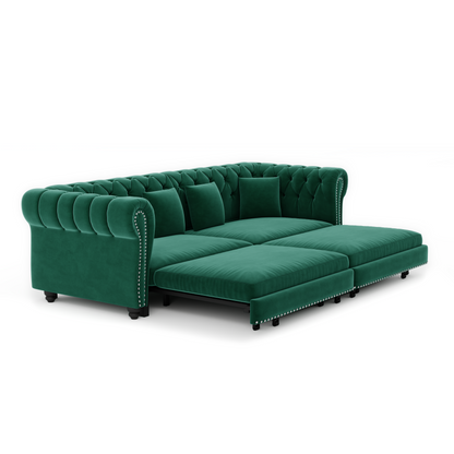 89" 3-Seater Velvet Chesterfield Sofa Bed with Movable Ottoman