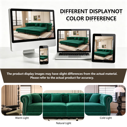 89" 3-Seater Velvet Chesterfield Sofa Bed with Movable Ottoman