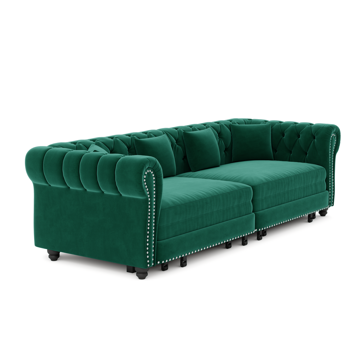 89" 3-Seater Velvet Chesterfield Sofa Bed with Movable Ottoman