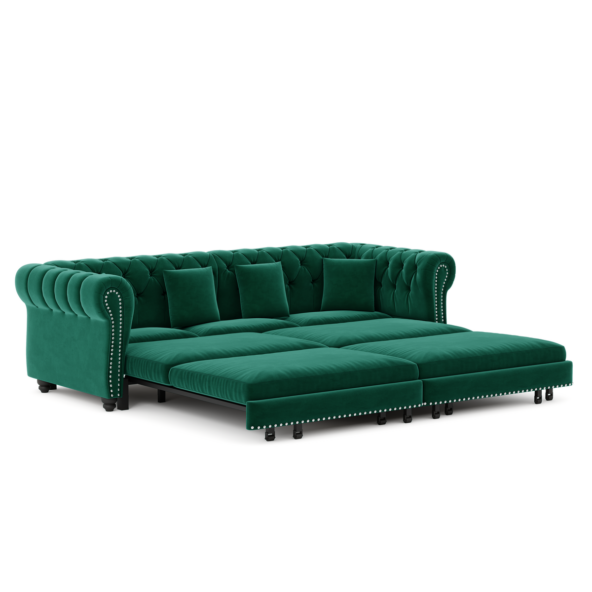 89" 3-Seater Velvet Chesterfield Sofa Bed with Movable Ottoman