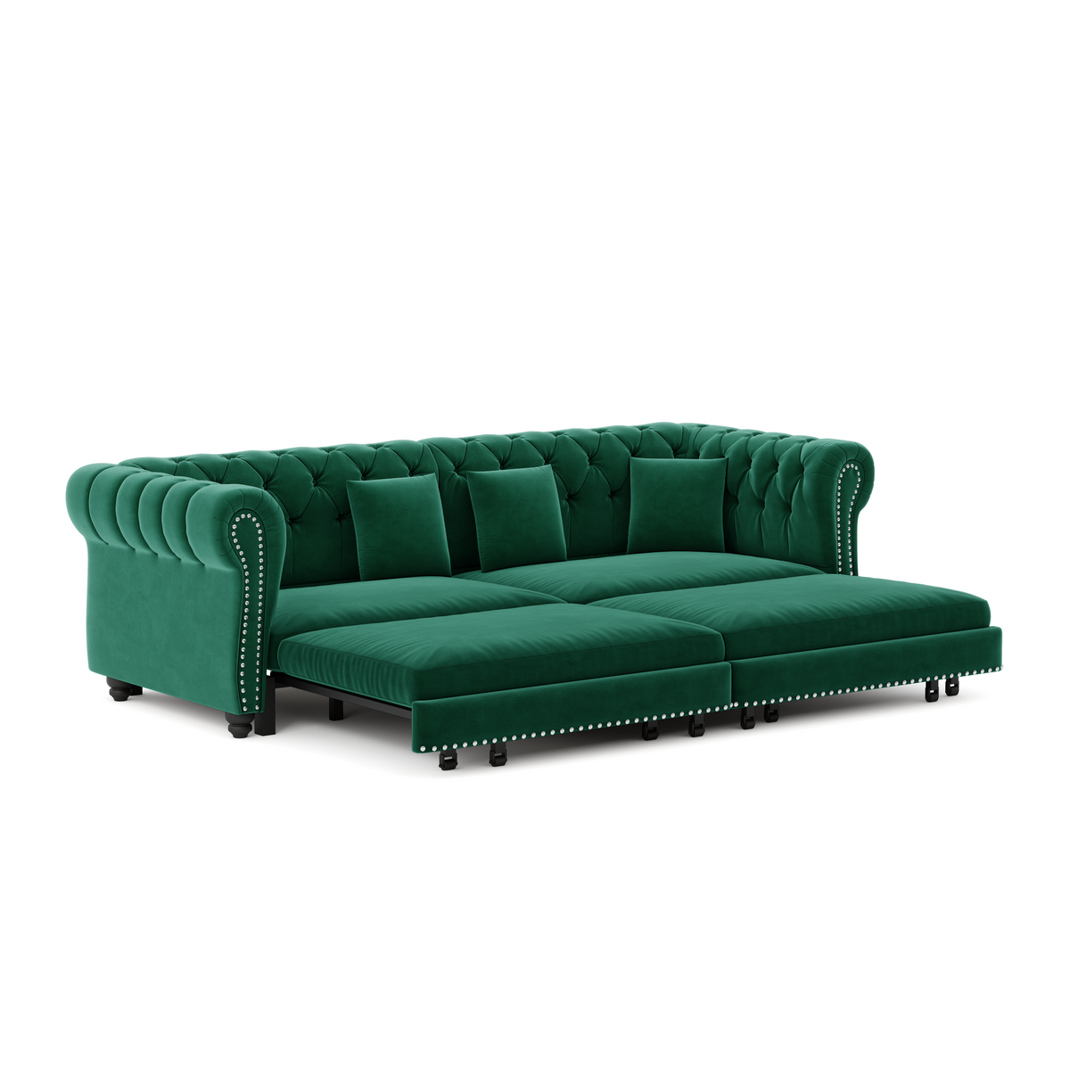 89" 3-Seater Velvet Chesterfield Sofa Bed with Movable Ottoman