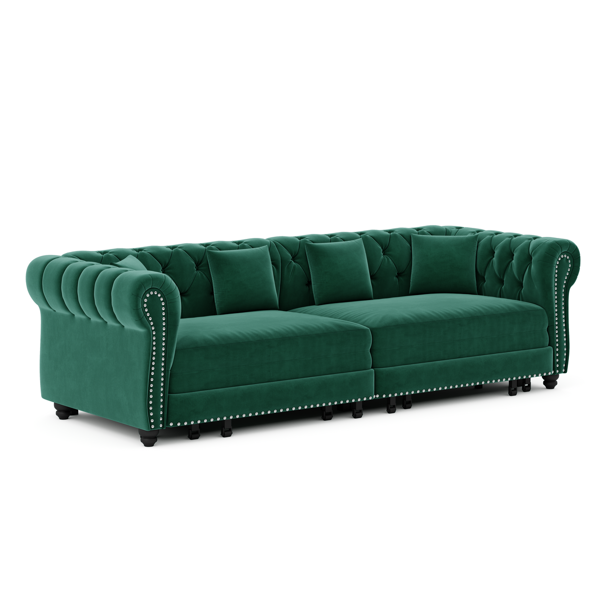 89" 3-Seater Velvet Chesterfield Sofa Bed with Movable Ottoman
