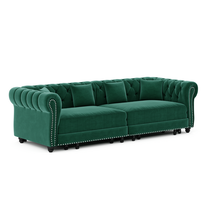 89" 3-Seater Velvet Chesterfield Sofa Bed with Movable Ottoman