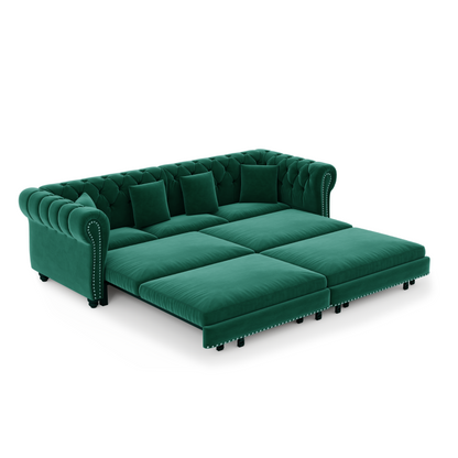 89" 3-Seater Velvet Chesterfield Sofa Bed with Movable Ottoman
