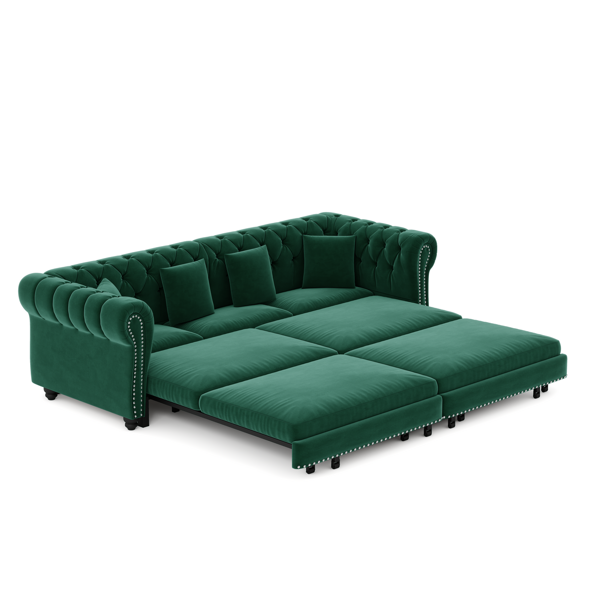 89" 3-Seater Velvet Chesterfield Sofa Bed with Movable Ottoman