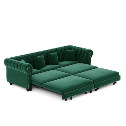 89" 3-Seater Velvet Chesterfield Sofa Bed with Movable Ottoman