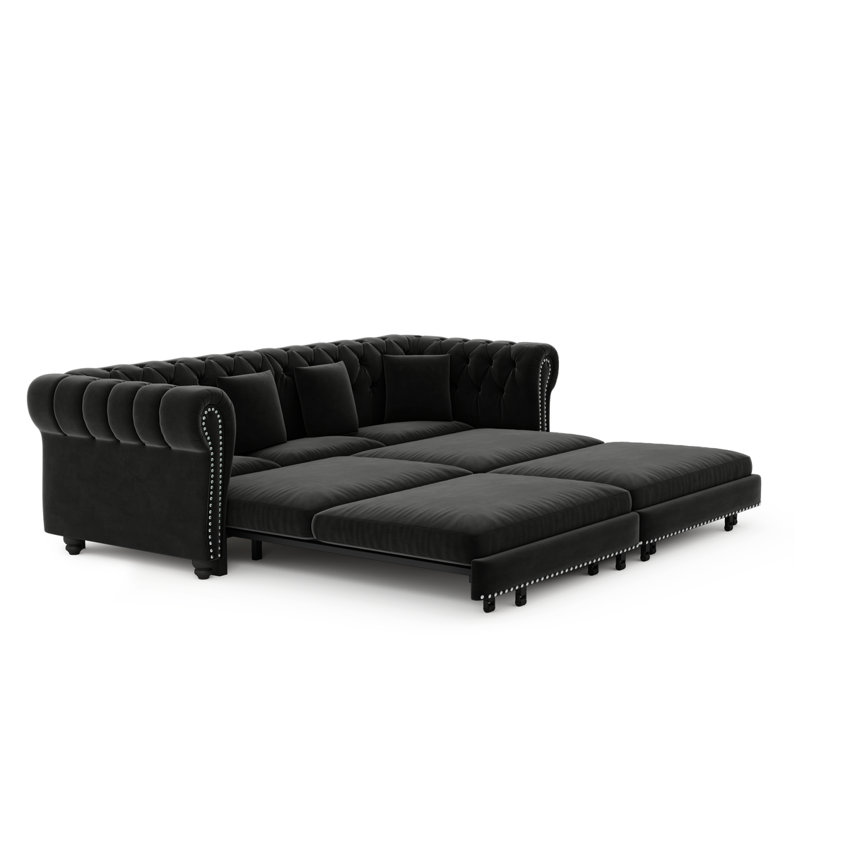 89" 3-Seater Velvet Chesterfield Sofa Bed with Movable Ottoman