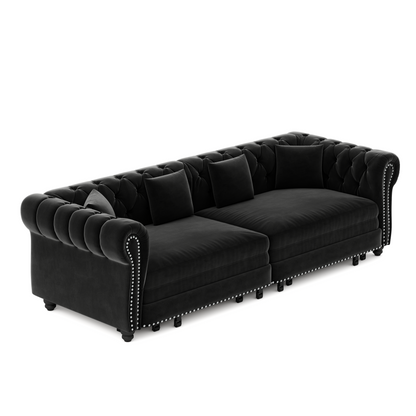 89" 3-Seater Velvet Chesterfield Sofa Bed with Movable Ottoman