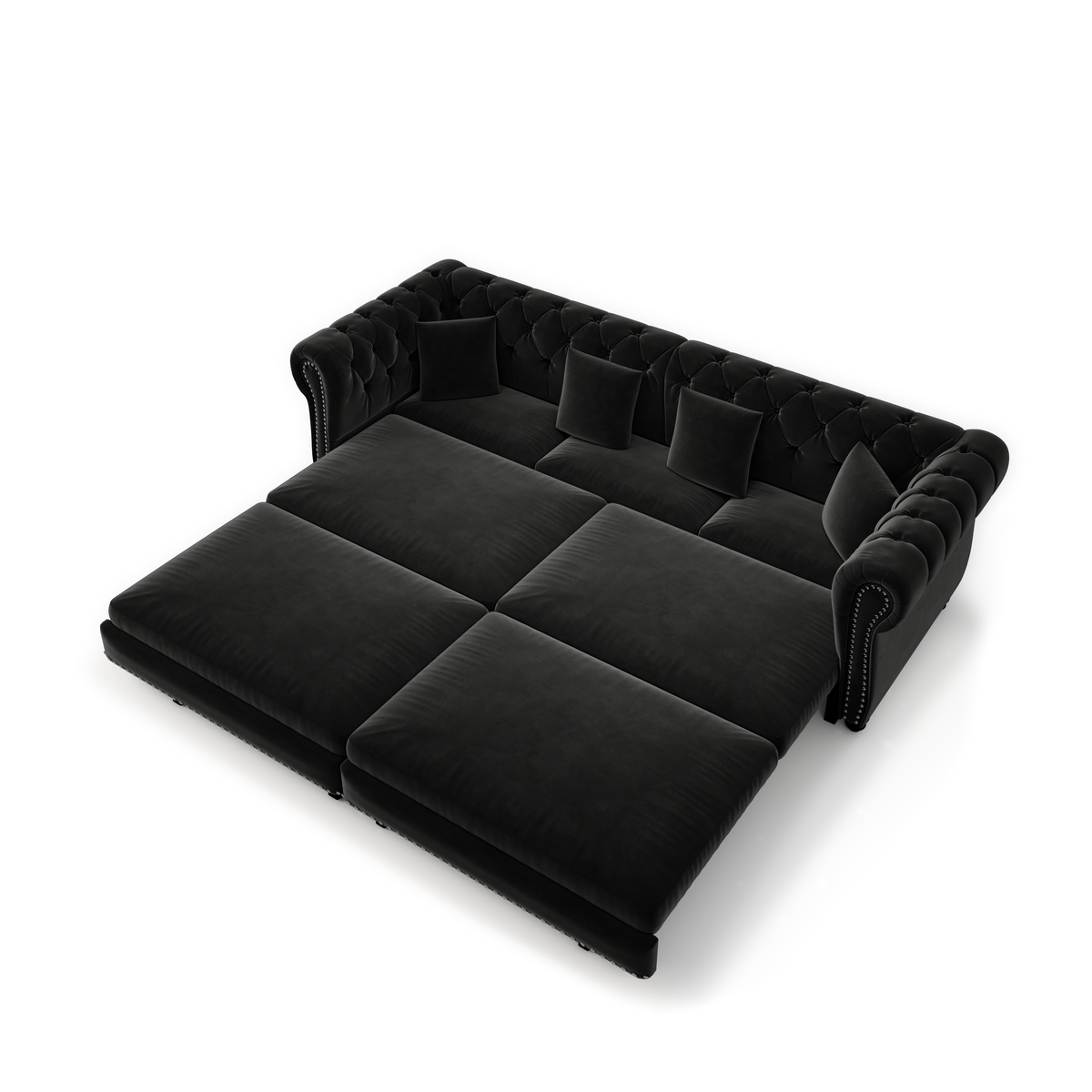 89" 3-Seater Velvet Chesterfield Sofa Bed with Movable Ottoman