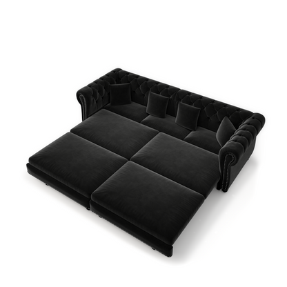 89" 3-Seater Velvet Chesterfield Sofa Bed with Movable Ottoman