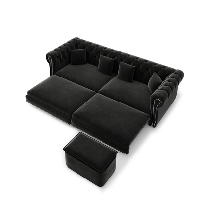 89" 3-Seater Velvet Chesterfield Sofa Bed with Movable Ottoman