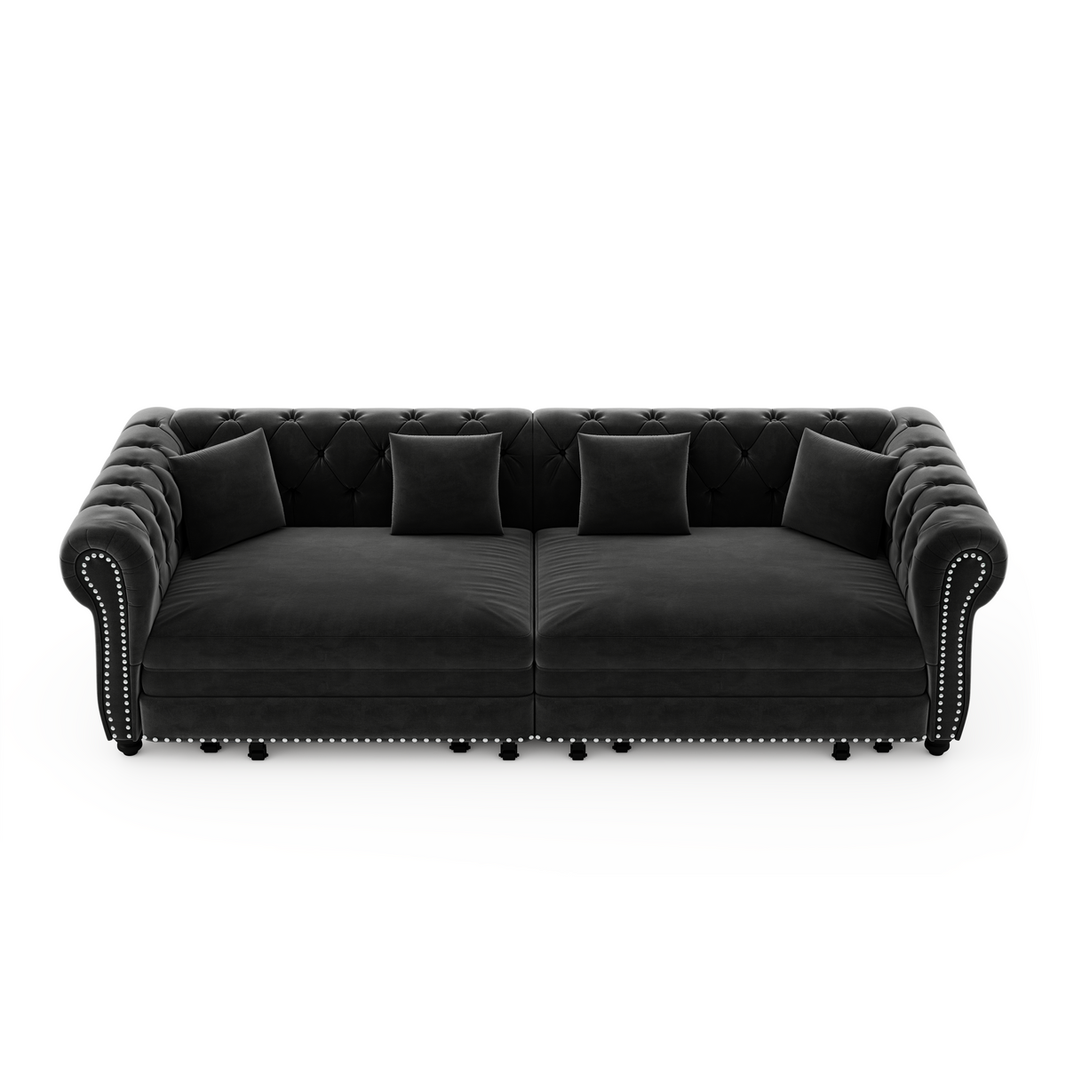 89" 3-Seater Velvet Chesterfield Sofa Bed with Movable Ottoman