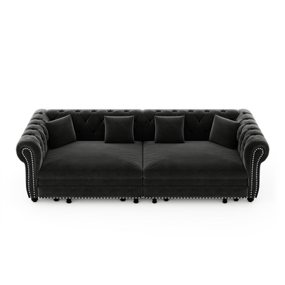 89" 3-Seater Velvet Chesterfield Sofa Bed with Movable Ottoman