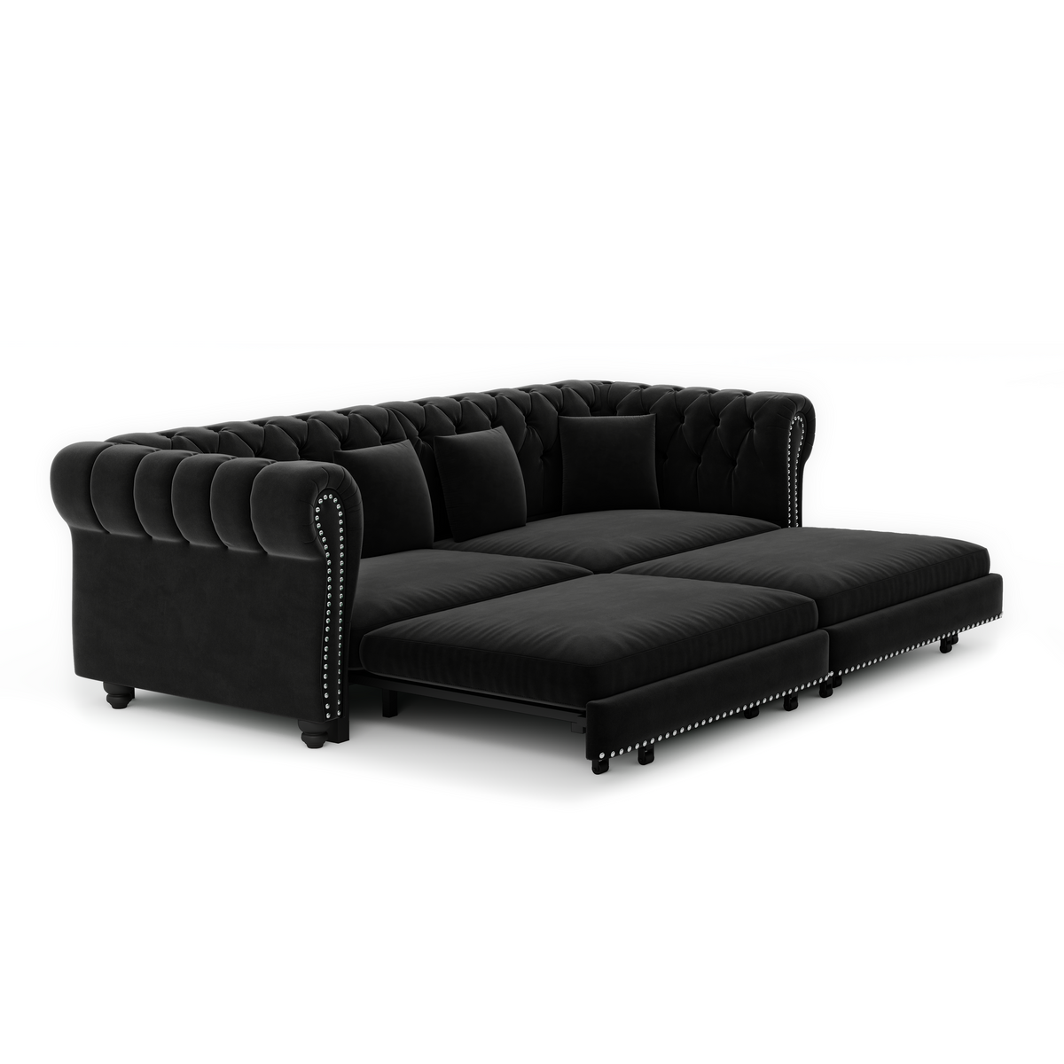 89" 3-Seater Velvet Chesterfield Sofa Bed with Movable Ottoman