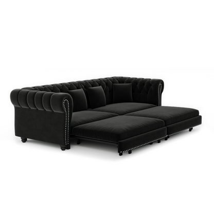 89" 3-Seater Velvet Chesterfield Sofa Bed with Movable Ottoman
