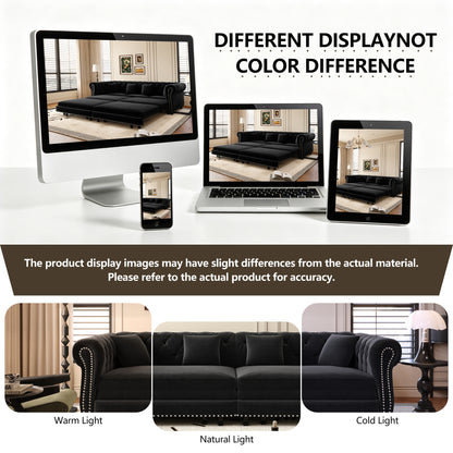 89" 3-Seater Velvet Chesterfield Sofa Bed with Movable Ottoman