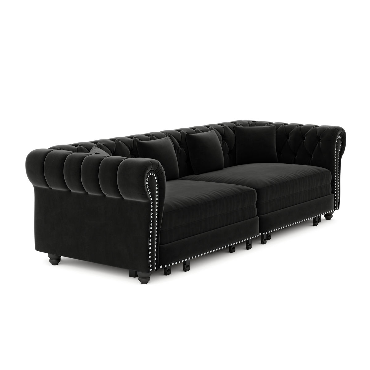 89" 3-Seater Velvet Chesterfield Sofa Bed with Movable Ottoman