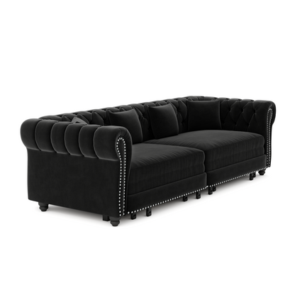 89" 3-Seater Velvet Chesterfield Sofa Bed with Movable Ottoman