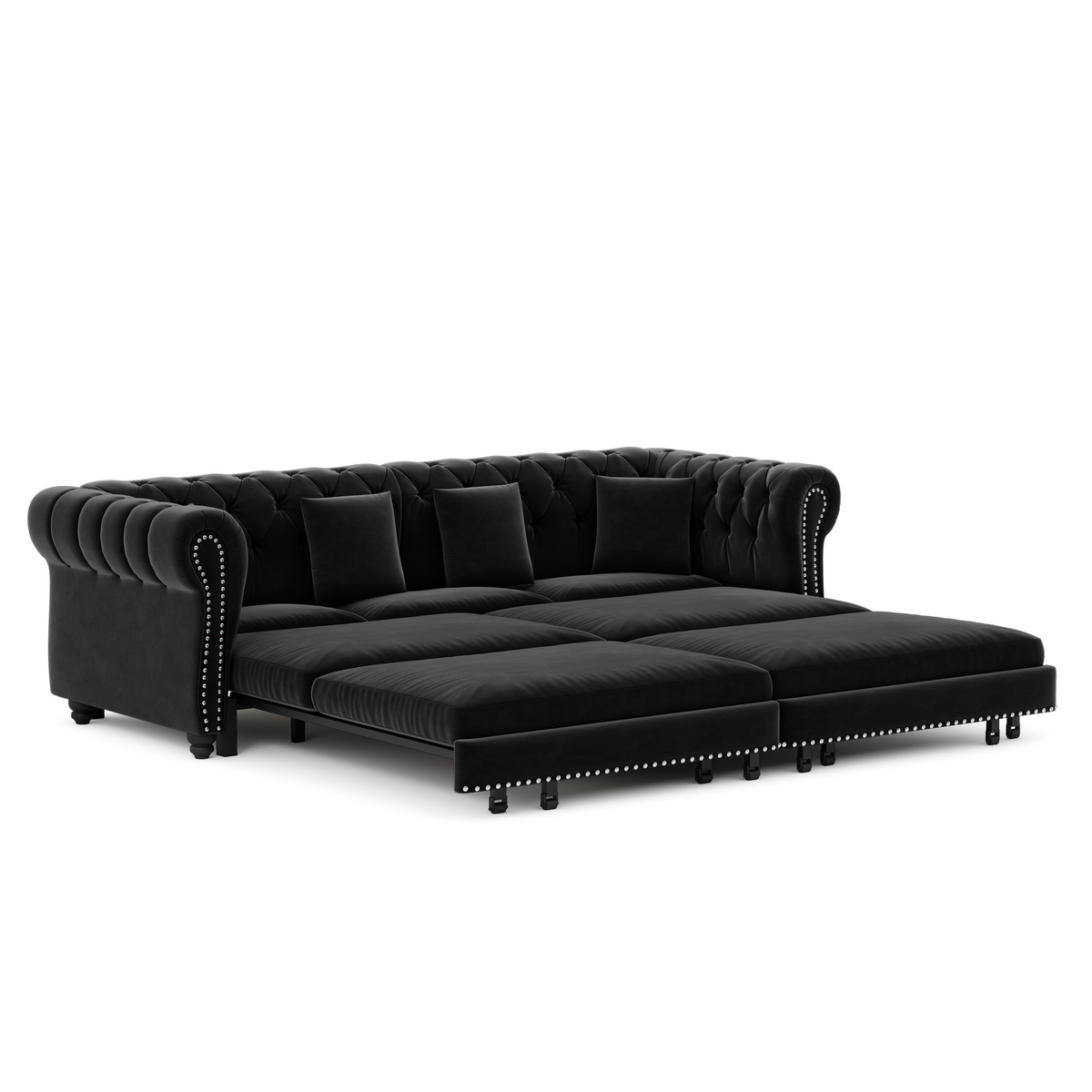 89" 3-Seater Velvet Chesterfield Sofa Bed with Movable Ottoman