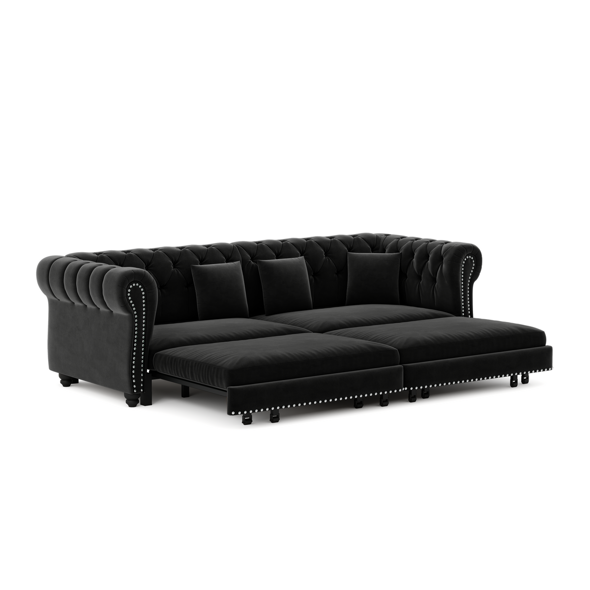 89" 3-Seater Velvet Chesterfield Sofa Bed with Movable Ottoman